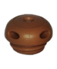 The Lex/ITE Microphone filter is a small, round, brown clay object with a flat base, four circular holes evenly spaced around the sides, and a slightly domed top featuring a central indent.