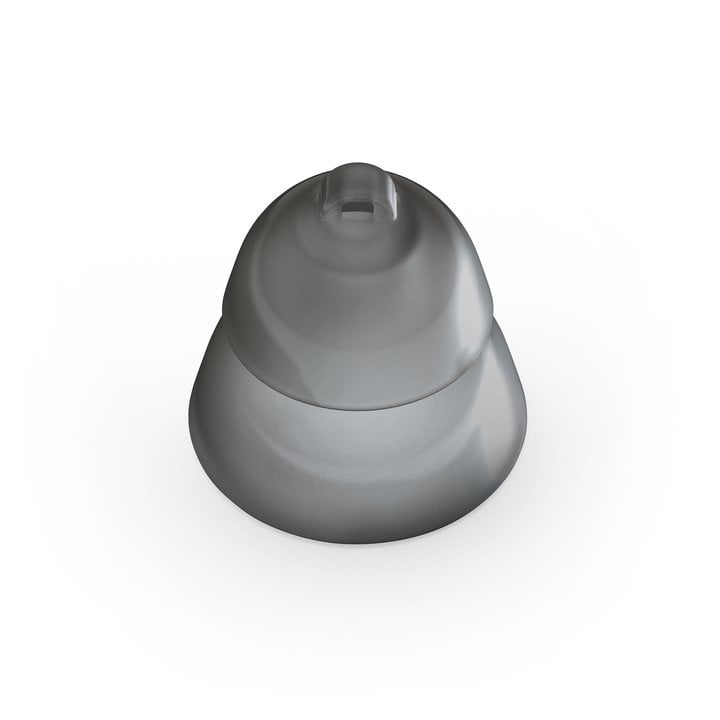 The Power Smokey Dome Medium is a gray, dome-shaped silicone baby bottle nipple with a small top opening, shown from above on a white background.
